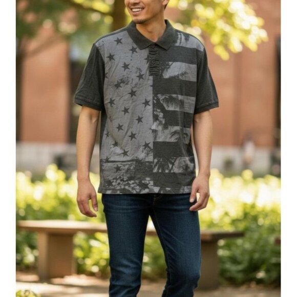 Roebuck & Co Mens M Graphic Polo Shirt Gray Cotton Blend - Picture 1 of 5